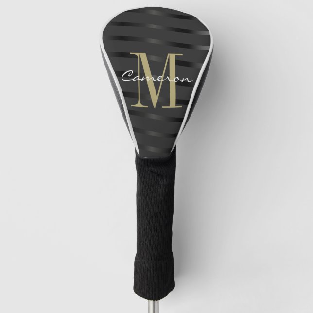 Couvre-club De Golf Monogramme d'or initial et nom sur cadeau noir (Devant)