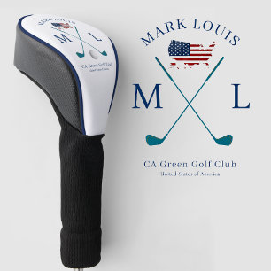 Couvre-club De Golf Monogramme du club de golf USA sur couverture blan