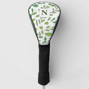 Couvre-club De Golf Monogramme Elegant Aquarelle Vert Feuille Motif