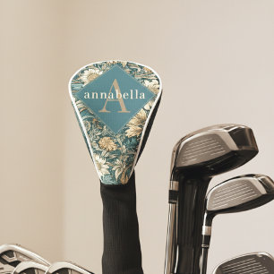 Couvre-club De Golf Monogramme élégant floral vert William Morris