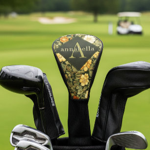 Couvre-club De Golf Monogramme élégant floral vert William Morris
