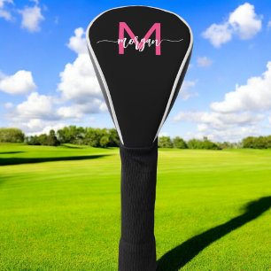 Couvre-club De Golf Monogramme élégant moderne rose chaud noir