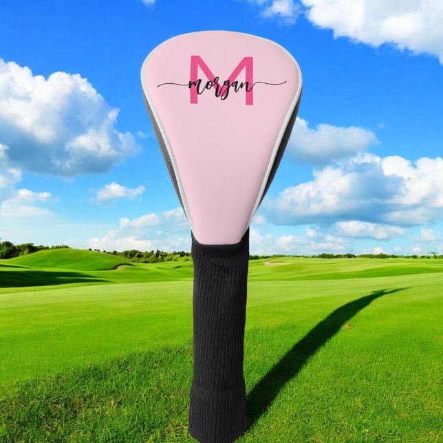 Couvre-club De Golf Monogramme élégant rose chaud moderne (Créateur téléchargé)