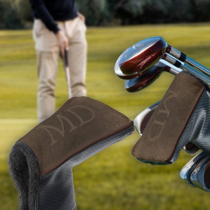 Couvre-club De Golf Monogramme élégant vintage aspect cuir marron
