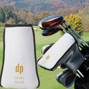 Couvre-club De Golf Monogramme en cuir blanc Nom personnalisé Putter