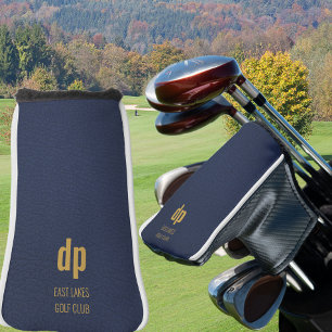 Couvre-club De Golf Monogramme en cuir bleu Nom personnalisé Putter