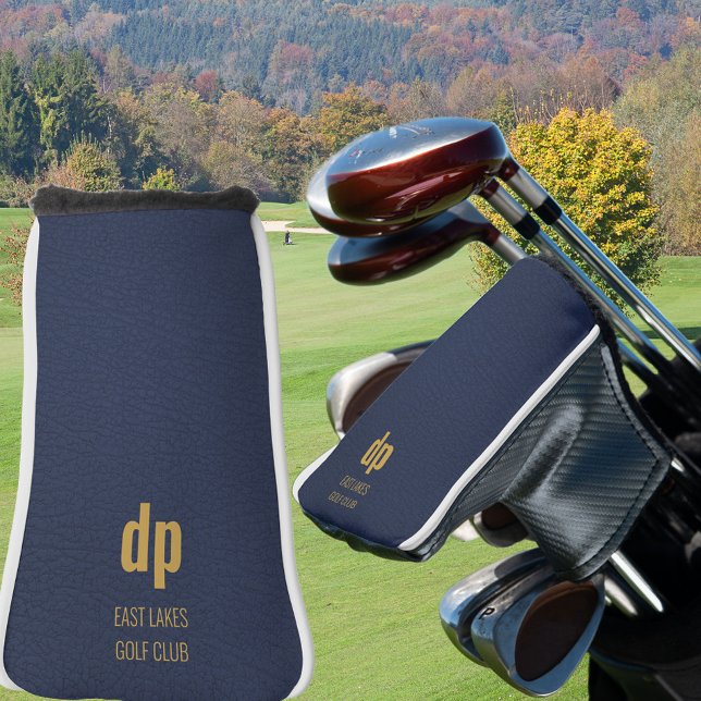 Couvre-club De Golf Monogramme en cuir bleu Nom personnalisé Putter (Créateur téléchargé)