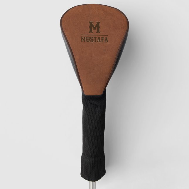 Couvre-club De Golf Monogramme en cuir Brown rustique (Devant)