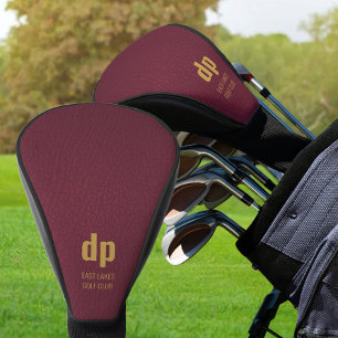 Couvre-club De Golf Monogramme en cuir de Bourgogne Nom personnalisé