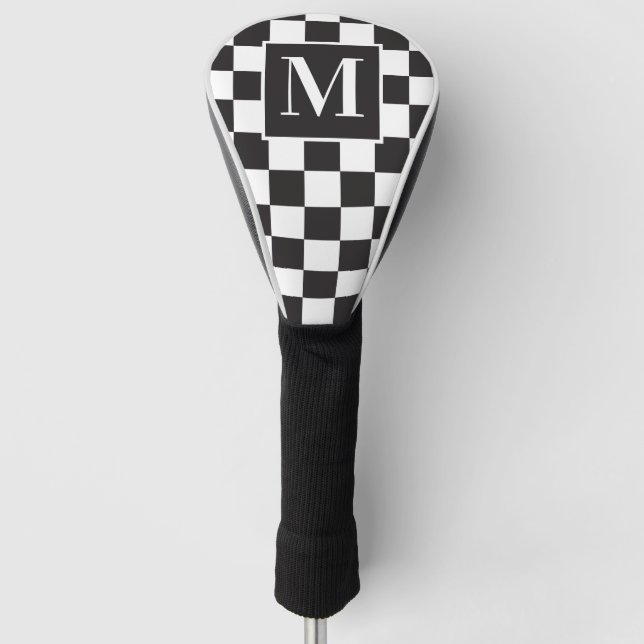Couvre-club De Golf Monogramme en damier noir et blanc (Devant)