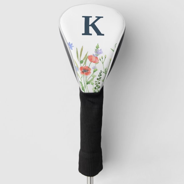 Couvre-club De Golf Monogramme Fleur sauvage aquarelle (Devant)