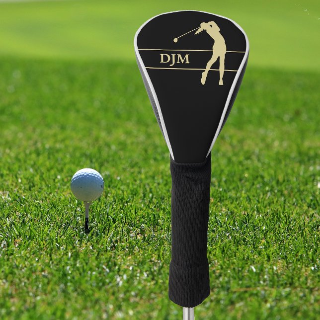 Couvre-club De Golf Monogramme Gold Silhouette Femme Golfer (Créateur téléchargé)
