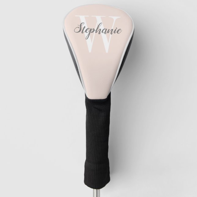 Couvre-club De Golf Monogramme gris rose pâle personnalisé (Devant)