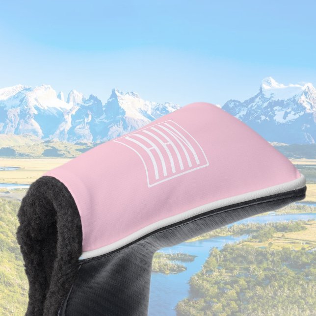 Couvre-club De Golf Monogramme initial | Blanc sur rose clair (Créateur téléchargé)