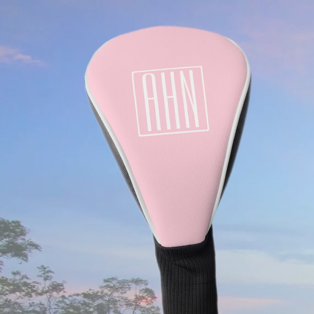 Couvre-club De Golf Monogramme initial | Blanc sur rose clair (Créateur téléchargé)