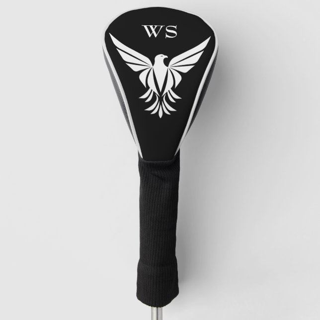 Couvre-club De Golf Monogramme initial d'aigle noir et blanc (Devant)