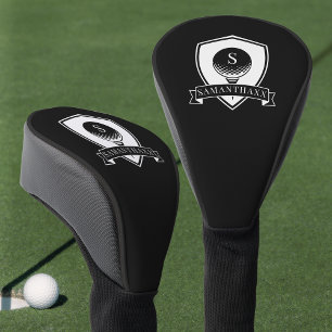 Couvre-club De Golf Monogramme Initial de Nom Élégant Noir et Blanc