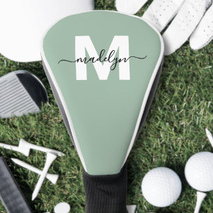 Couvre-club De Golf Monogramme Initial Nom Personnalisé Vert Sauge