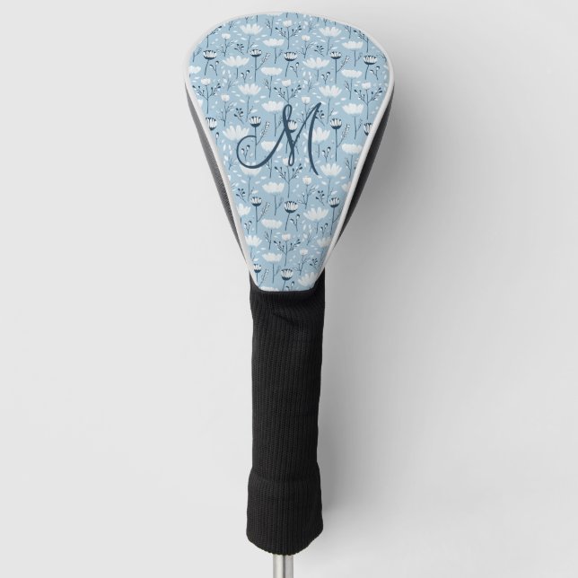 Couvre-club De Golf Monogramme Initiale Boho Bleu Flore Blanche tendan (Devant)