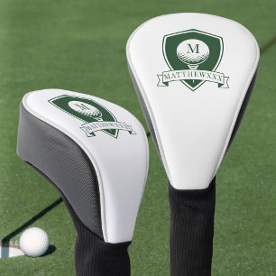 Couvre-club De Golf Monogramme Initiale de Nom en Vert Foncé et Blanc 