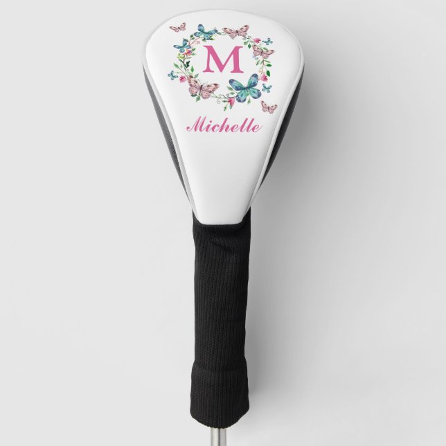Couvre-club De Golf Monogramme Joli Papillons Floraux (Devant)