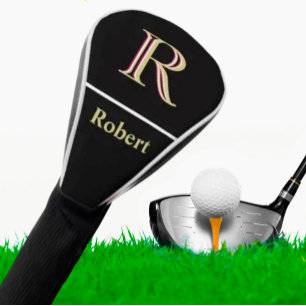 Couvre-club De Golf Monogramme masculin unique Nom Black White Gold