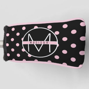 Couvre-club De Golf Monogramme   Mignonne Pointe rose Fille sur Noir