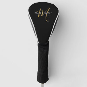 Couvre-club De Golf Monogramme minimaliste noir et or écriture