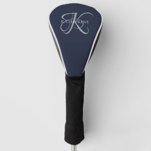 Couvre-club De Golf Monogramme moderne élégant Script Marine Bleu