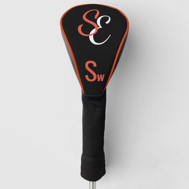 Couvre-club De Golf Monogramme noir blanc orange scie (Devant)