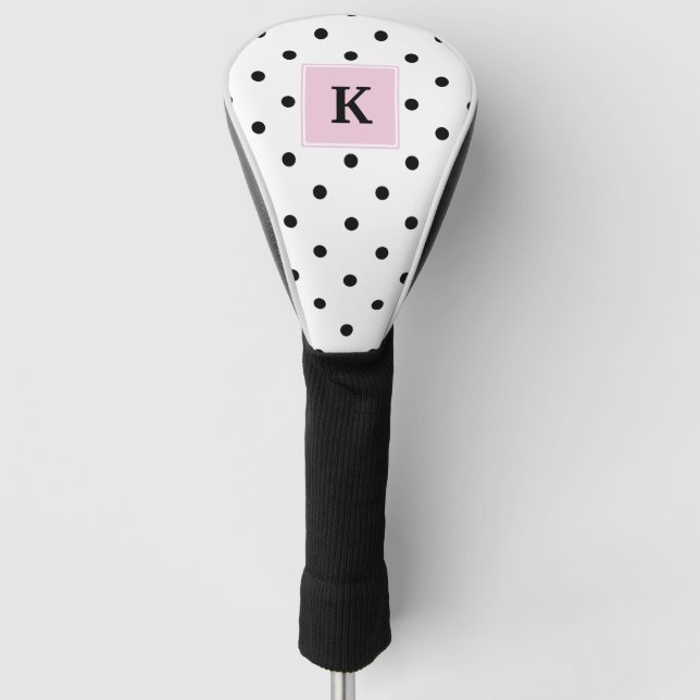 Couvre-club De Golf Monogramme noir de pois (Devant)
