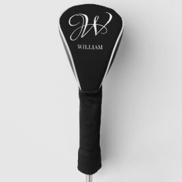 Couvre-club De Golf Monogramme noir élégant personnalisé initial