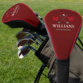 Couvre-club De Golf Monogramme (nom de golfeur & initiales) rouge fon