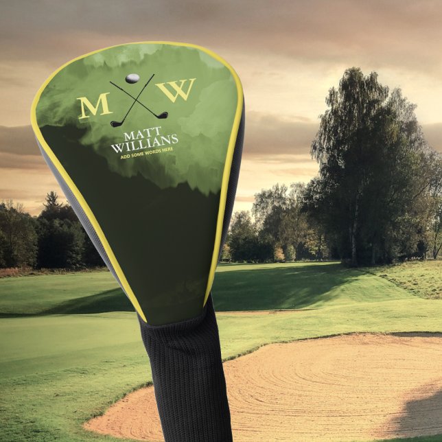 Couvre-club De Golf Monogramme (nom et initiales du golfeur) vert jaun (Créateur téléchargé)