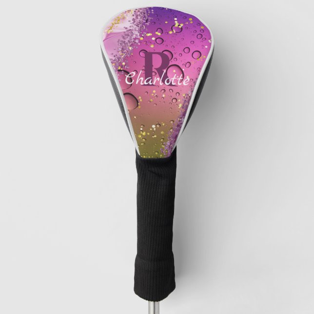 Couvre-club De Golf Monogramme Ombre violet, or et blanc | Océan (Devant)