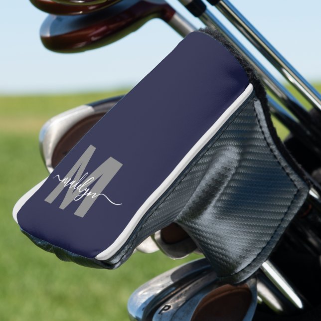 Couvre-club De Golf Monogramme personnalisé bleu marine (Custom Navy Blue Monogram Golf Head Cover )
