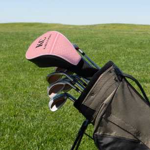 Couvre-club De Golf Monogramme personnalisé Coeurs roses rayures minim