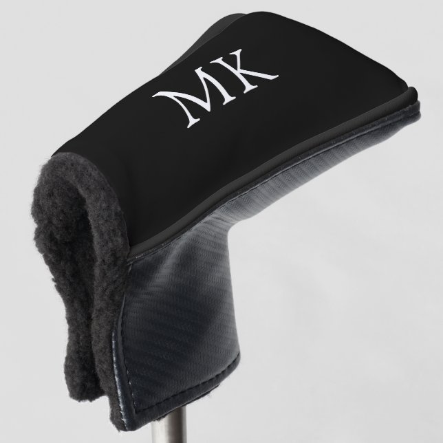 Couvre-club De Golf Monogramme personnalisé Initiales Noir moderne (Devant 3/4)
