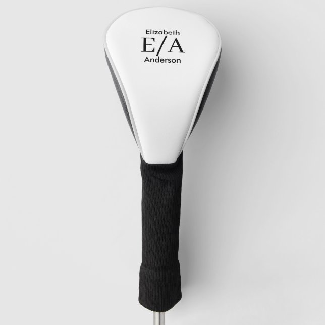 Couvre-club De Golf Monogramme personnalisé noir et blanc simple (Devant)