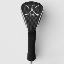 Couvre-club De Golf Monogramme personnalisé Noir et Blanc Texté