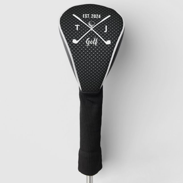 Couvre-club De Golf Monogramme personnalisé Noir et Blanc Texté (Devant)