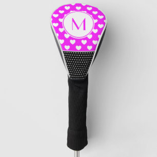 Couvre-club De Golf Monogramme Personnalisé Noir, Rose Et Blanc