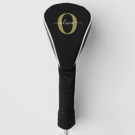 Couvre-club De Golf Monogramme personnalisé Nom du script Black White 