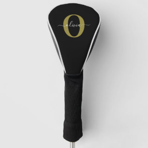 Couvre-club De Golf Monogramme personnalisé Nom du script Black White 