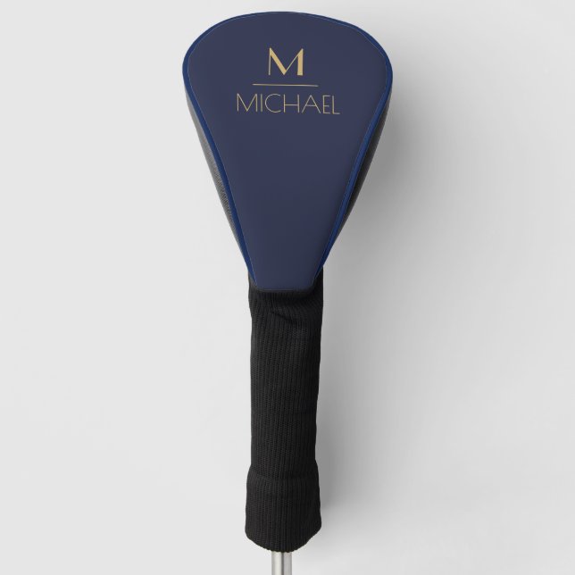 Couvre-club De Golf Monogramme personnalisé | Nom Marine & Gold Golf (Devant)