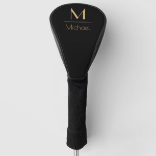 Couvre-club De Golf Monogramme personnalisé   Nom Noir & Or