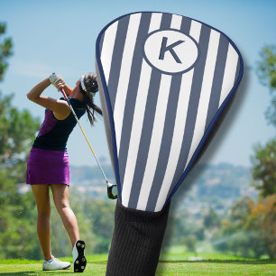Couvre-club De Golf Monogramme personnalisé rayures bleues et blanches