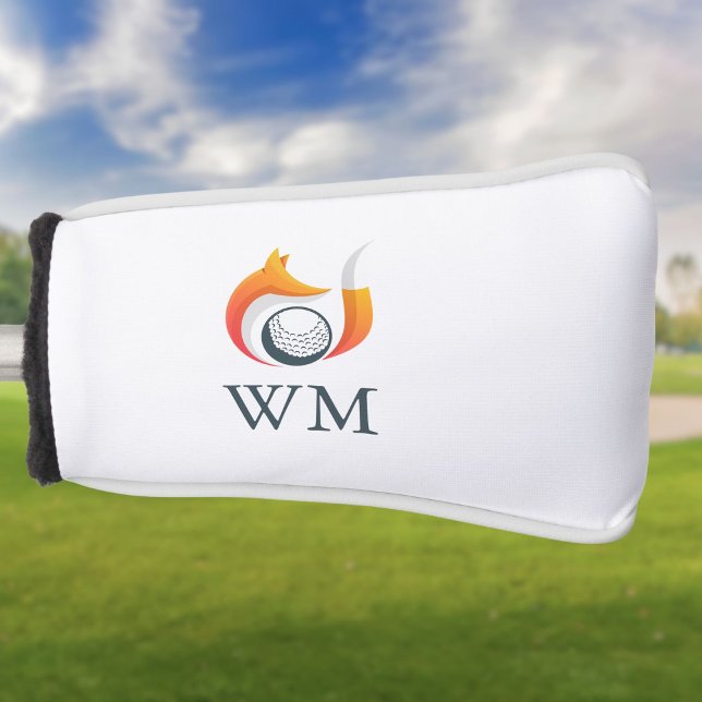 Couvre-club De Golf Monogramme Personnalisé Renard Moderne Et Balle (Personalized Monogram Modern Fox And Ball Golf Head Cover)