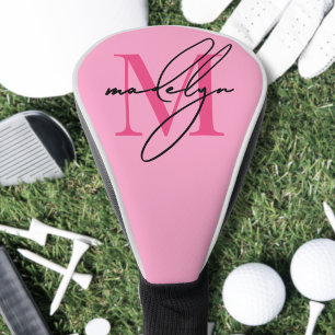Couvre-club De Golf Monogramme Personnalisé Rose Nom