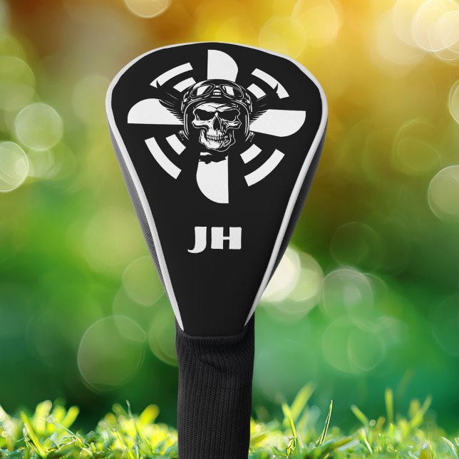 Couvre-club De Golf Monogramme, Pilote de crâne et Prop d'avion, Minim (Créateur téléchargé)
